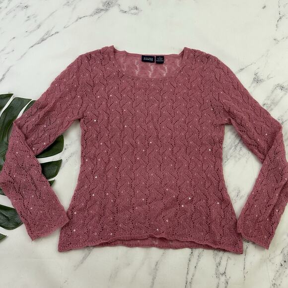 Hillard Hanson Womens Vintage Y2k Sweater Size M Pink Wool Blend Sequins Sheer - Picture 1 of 11